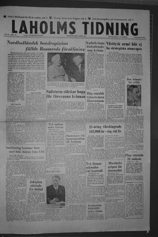Förstasidan, Tisdag 9 april 1957