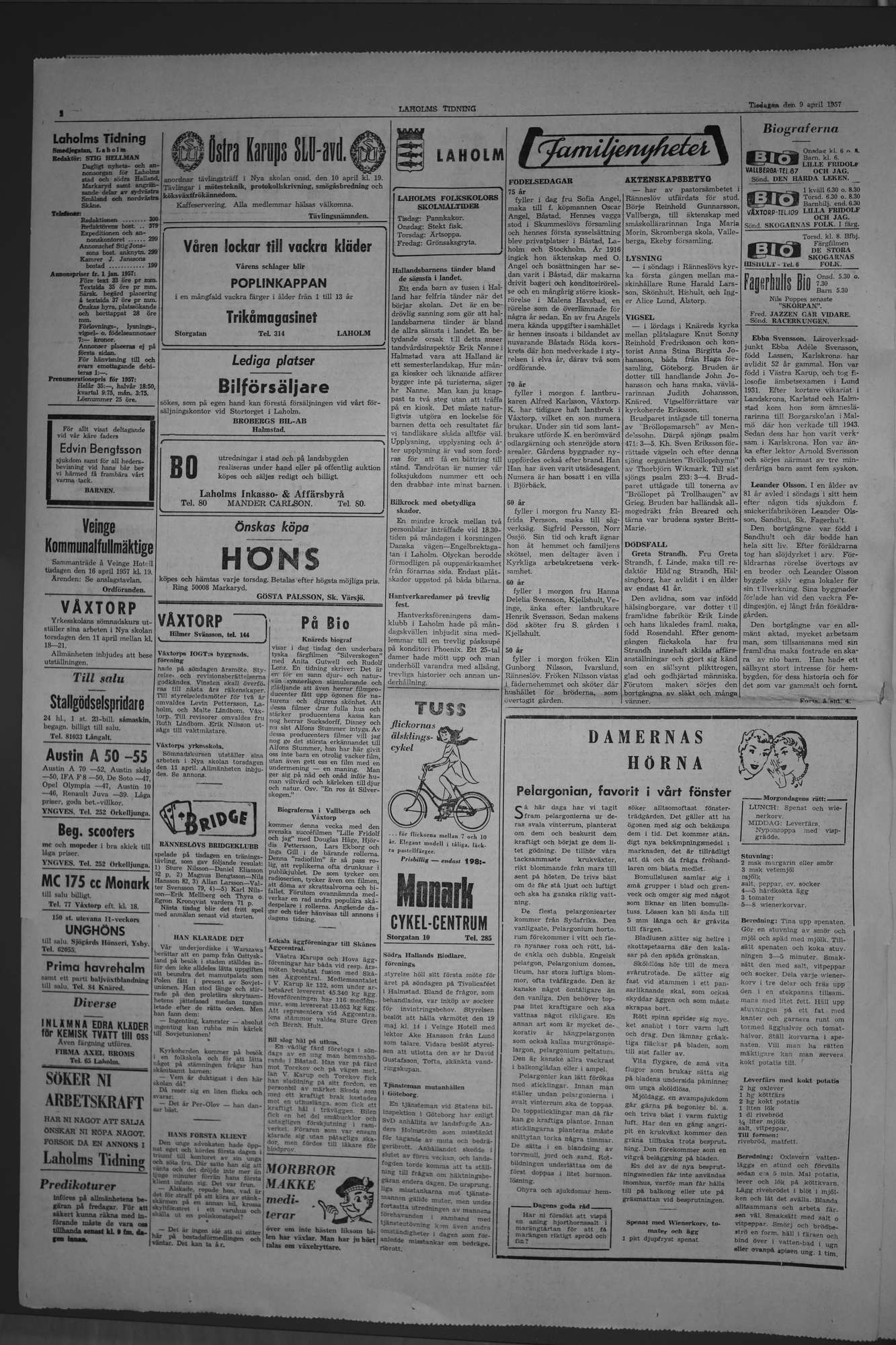 Laholms Tidning Tisdag 9 april 1957, sida 2