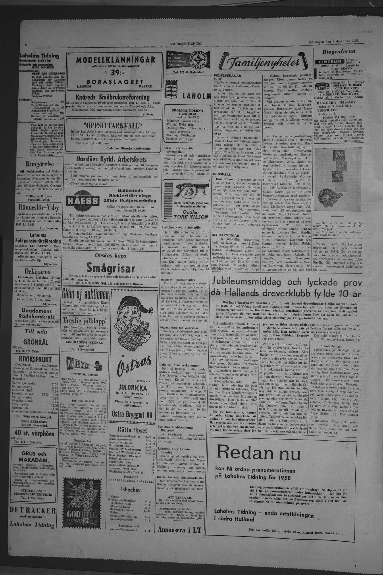 Laholms Tidning Måndag 9 december 1957, sida 2