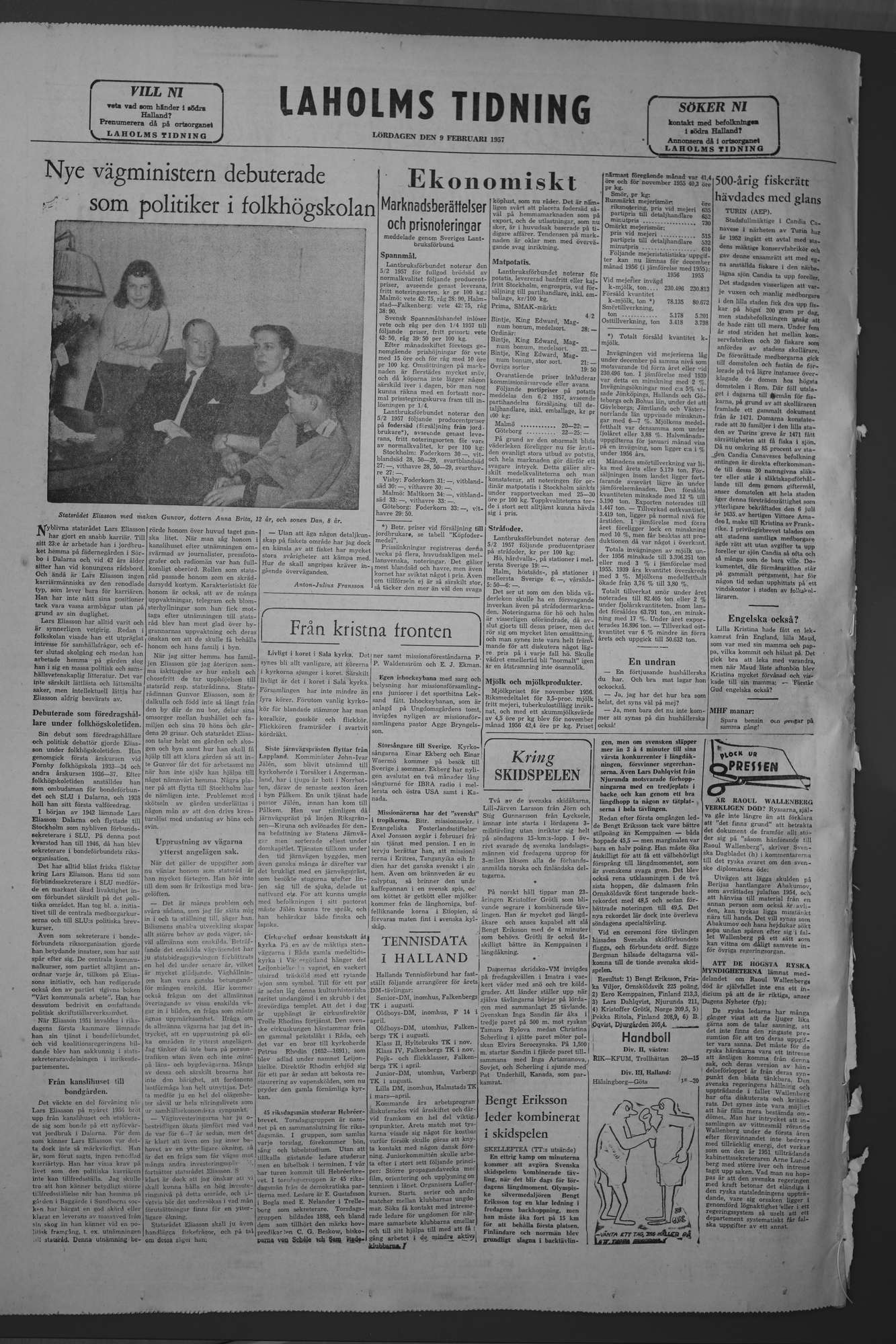 Laholms Tidning Lördag 9 februari 1957, sida 8