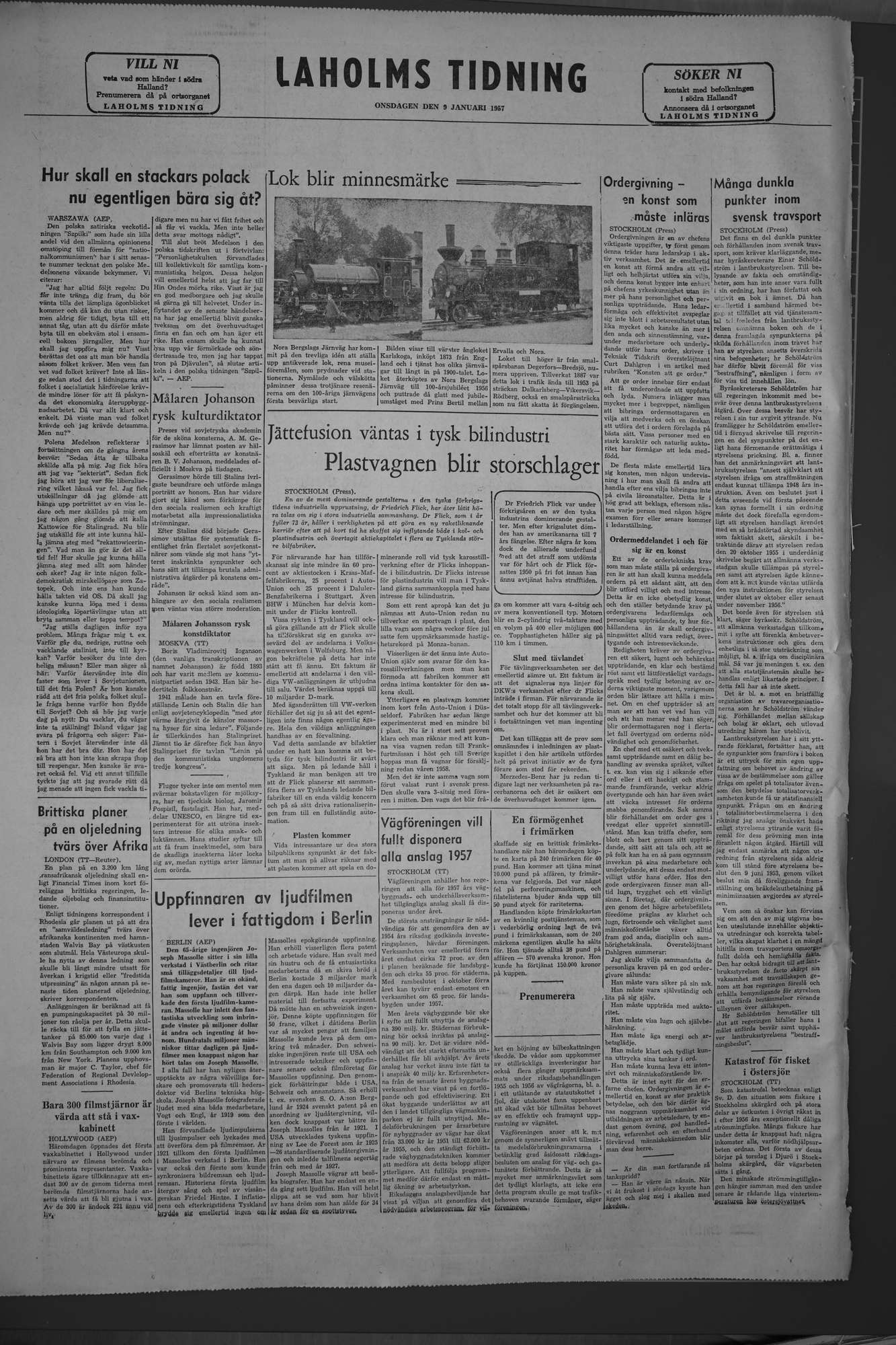 Laholms Tidning Onsdag 9 januari 1957, sida 8