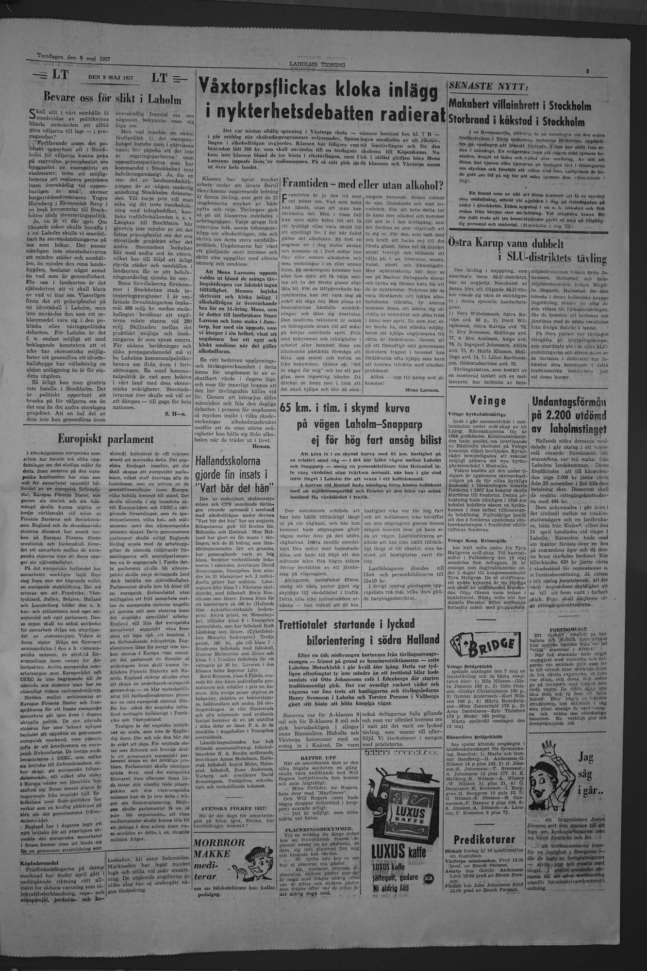 Laholms Tidning Torsdag 9 maj 1957, sida 3