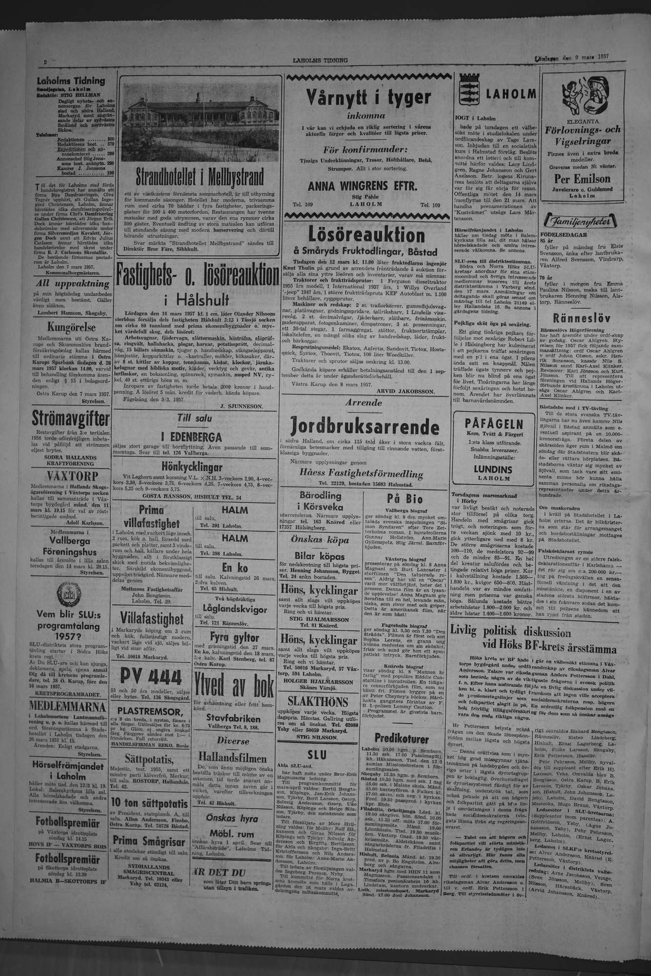 Laholms Tidning Lördag 9 mars 1957, sida 2