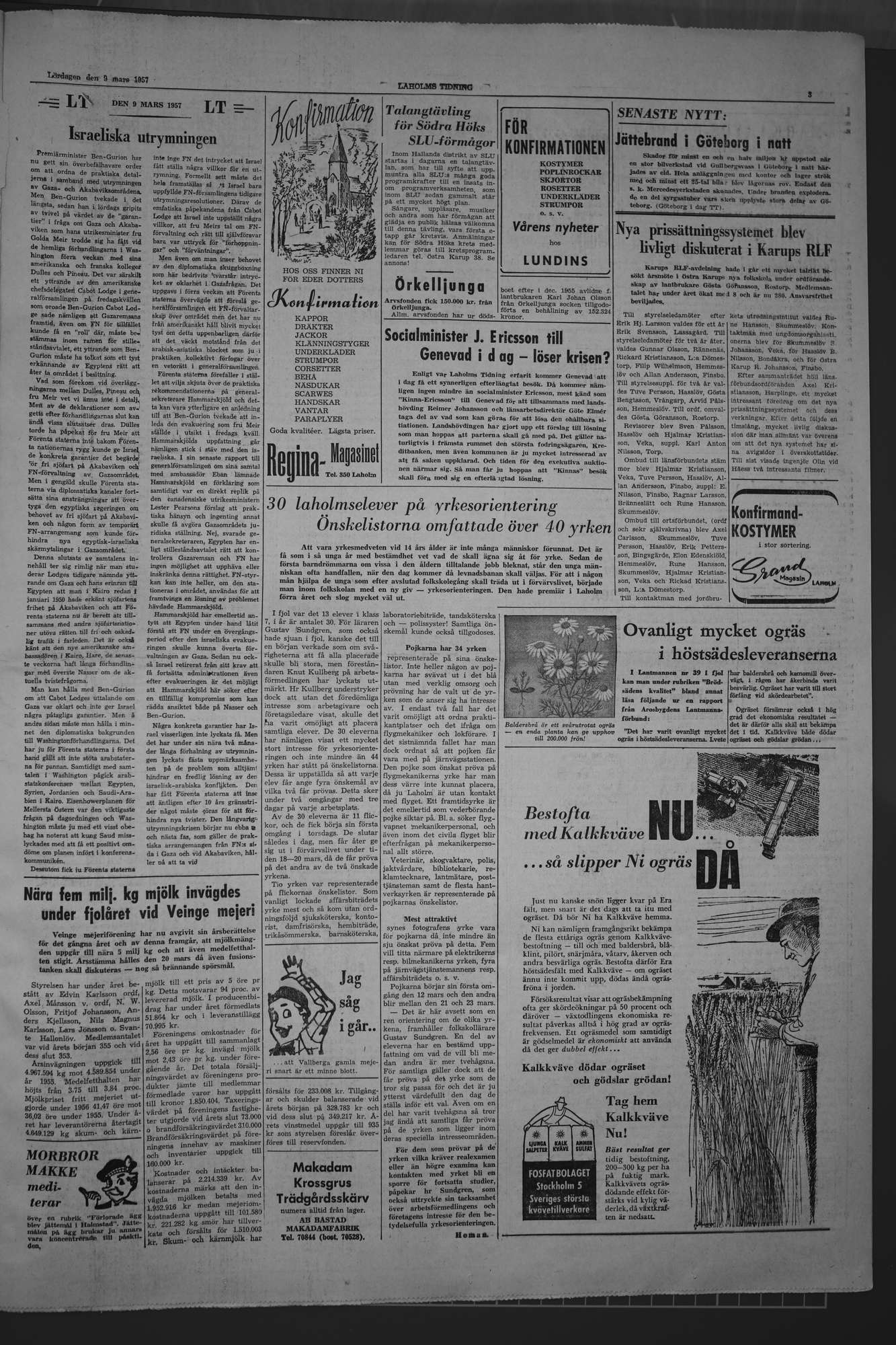 Laholms Tidning Lördag 9 mars 1957, sida 3
