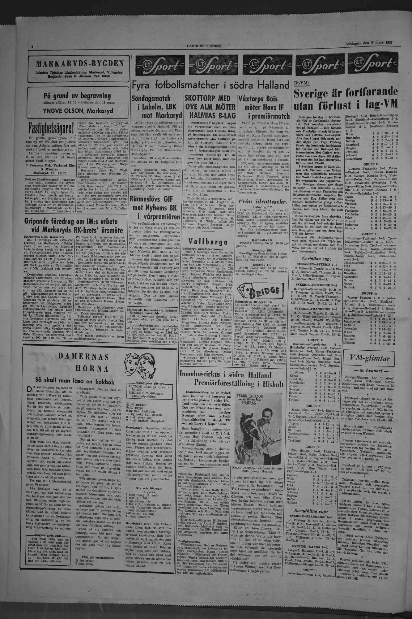 Laholms Tidning Lördag 9 mars 1957, sida 4