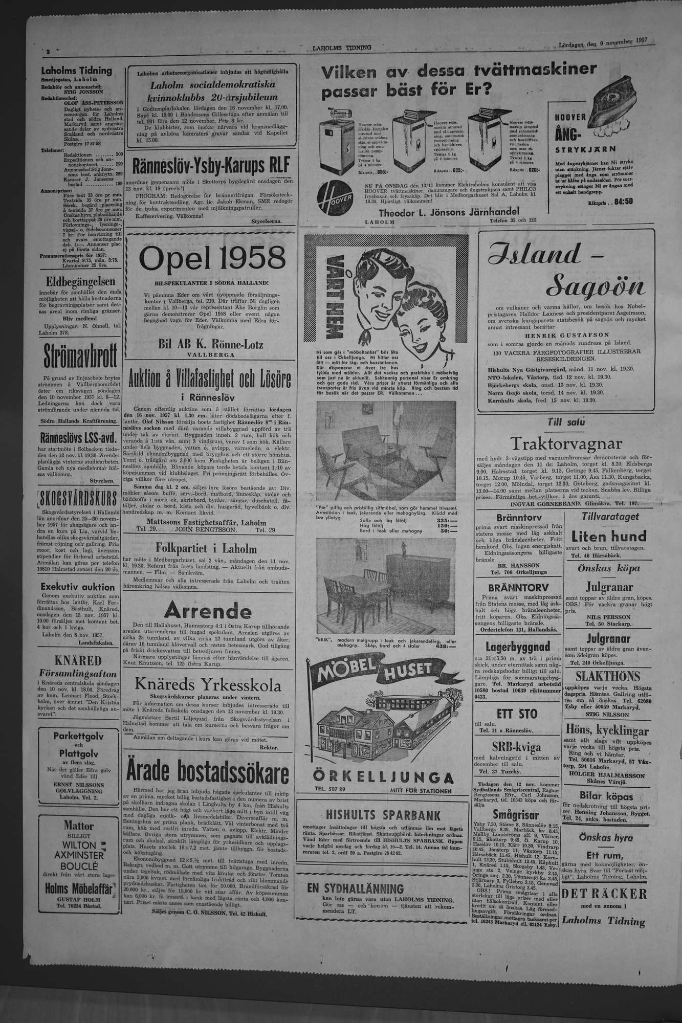 Laholms Tidning Lördag 9 november 1957, sida 2