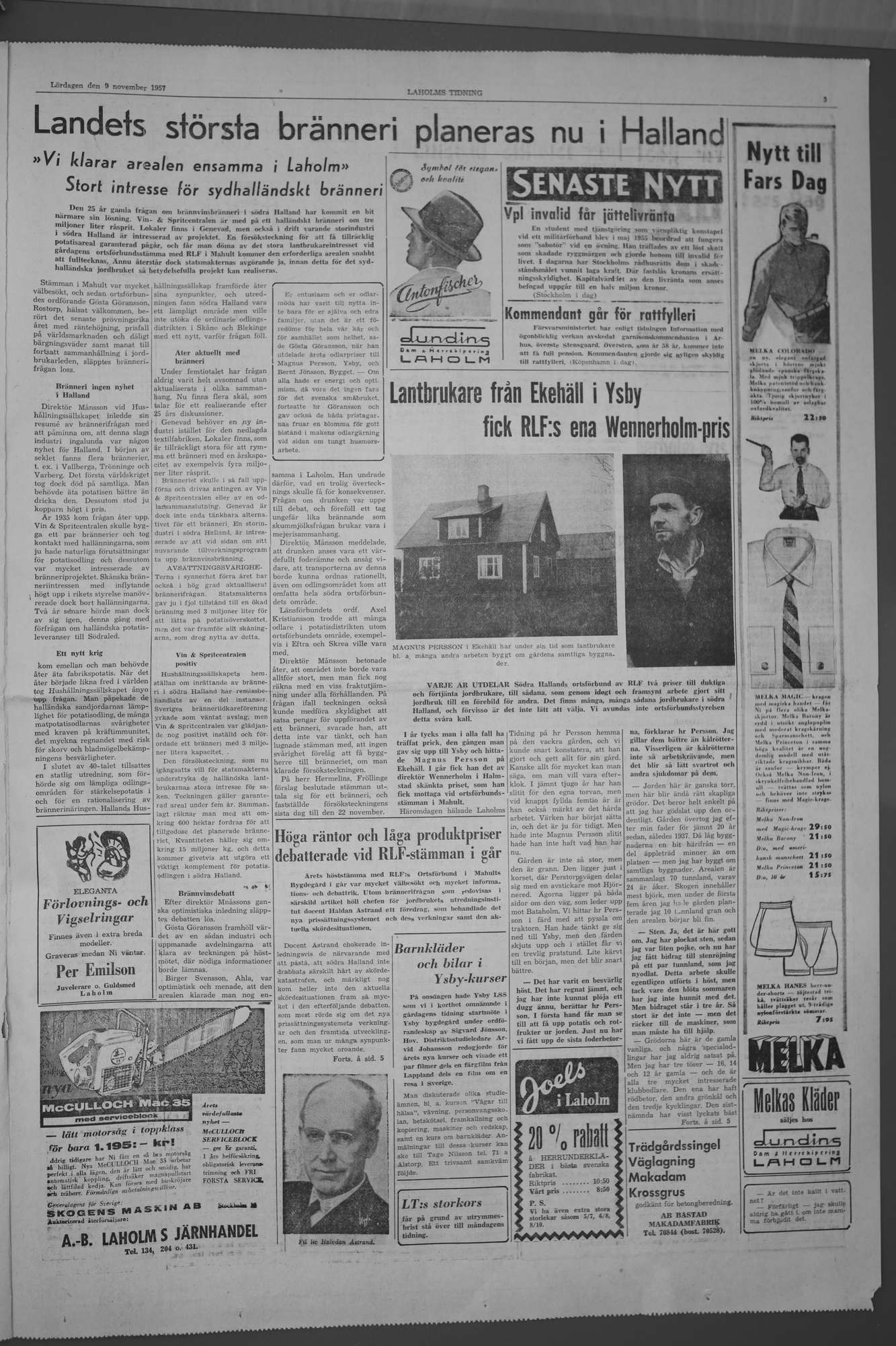 Laholms Tidning Lördag 9 november 1957, sida 3