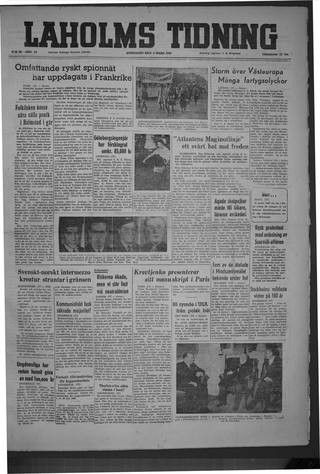 Förstasidan, Onsdag 2 mars 1949