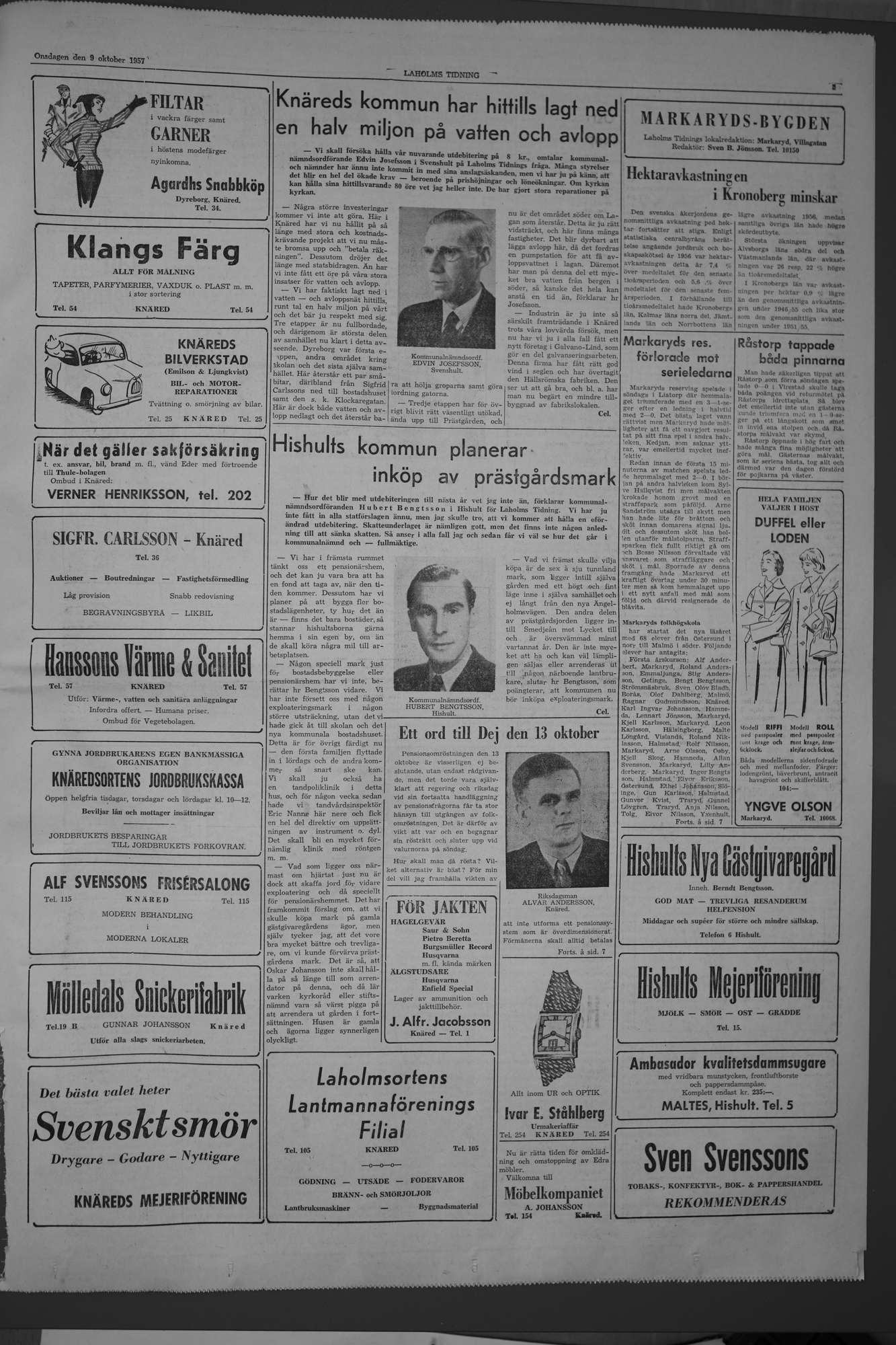 Laholms Tidning Onsdag 9 oktober 1957, sida 5