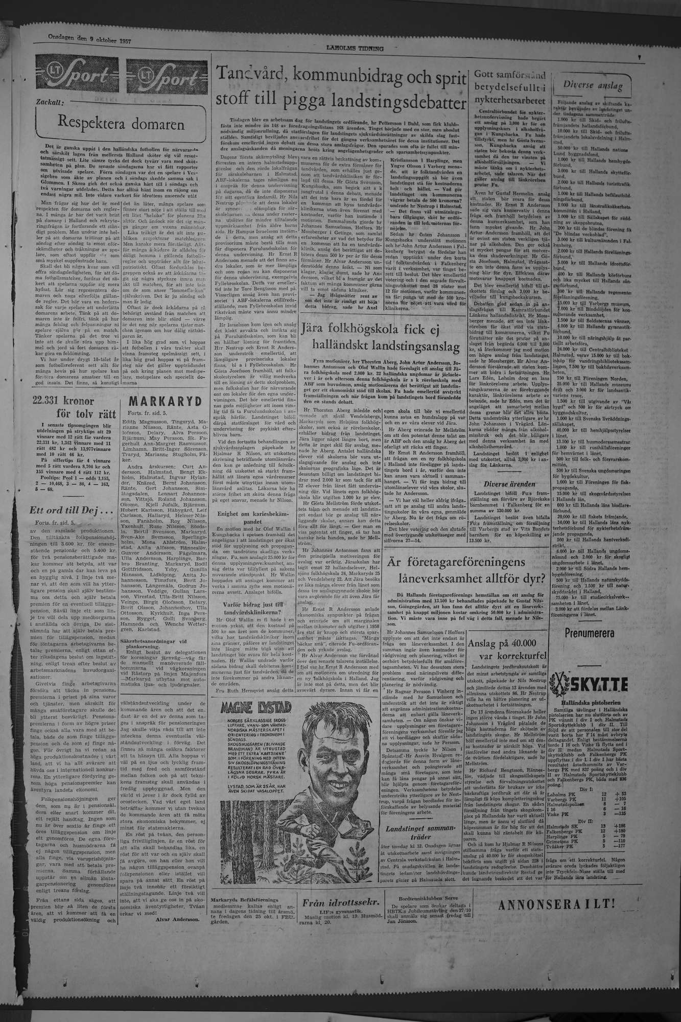 Laholms Tidning Onsdag 9 oktober 1957, sida 7