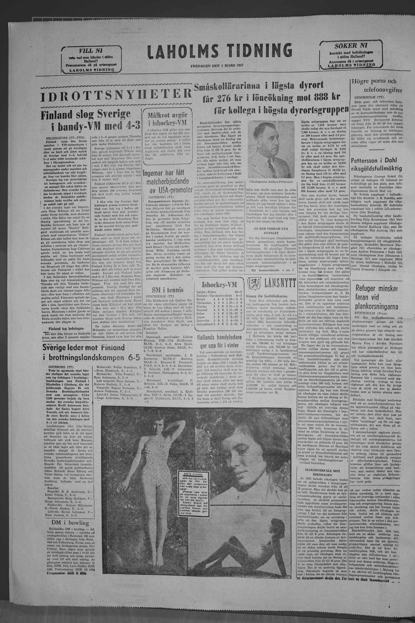 Laholms Tidning Fredag 1 mars 1957, sida 8