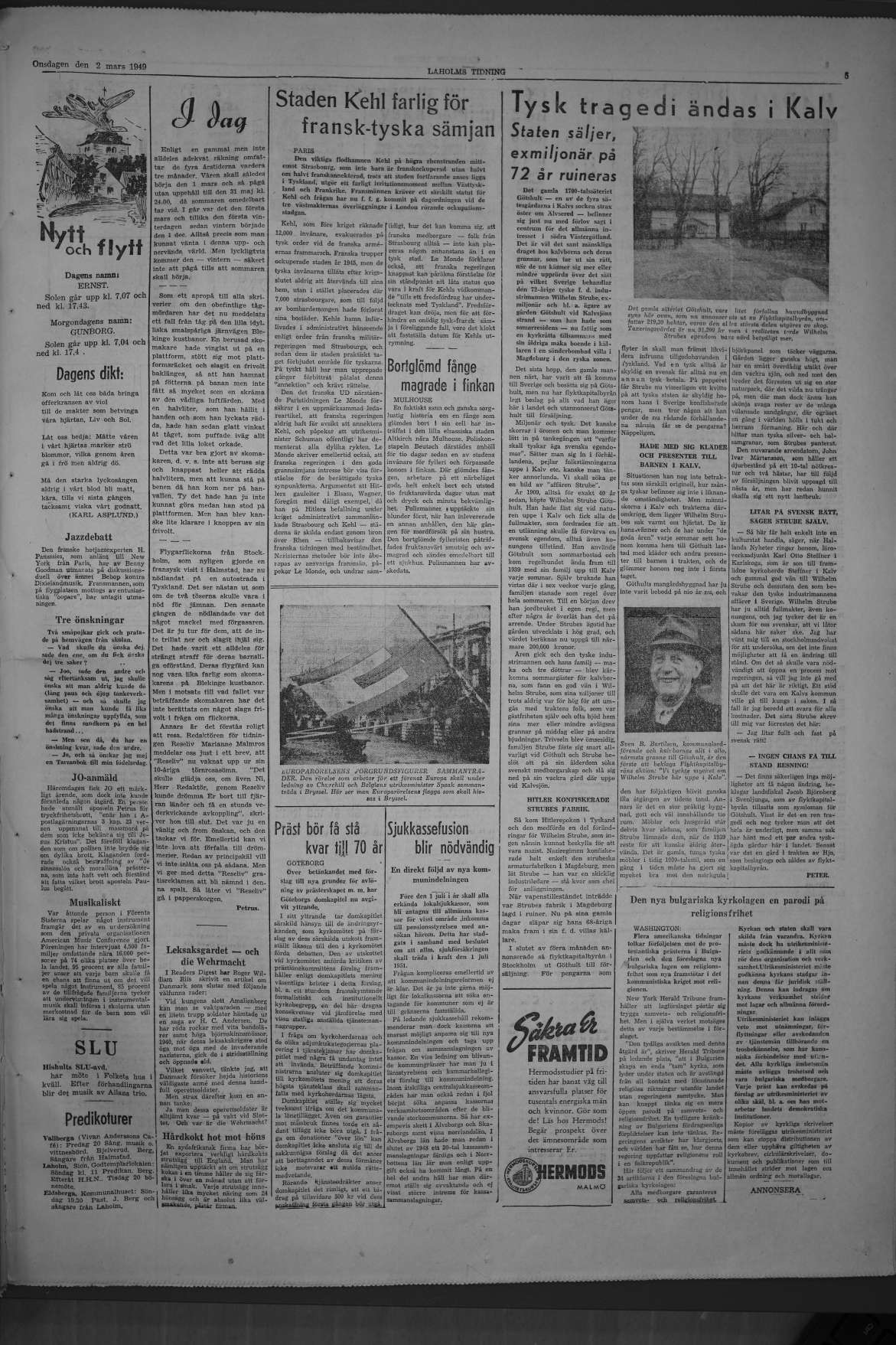 Laholms Tidning Onsdag 2 mars 1949, sida 5