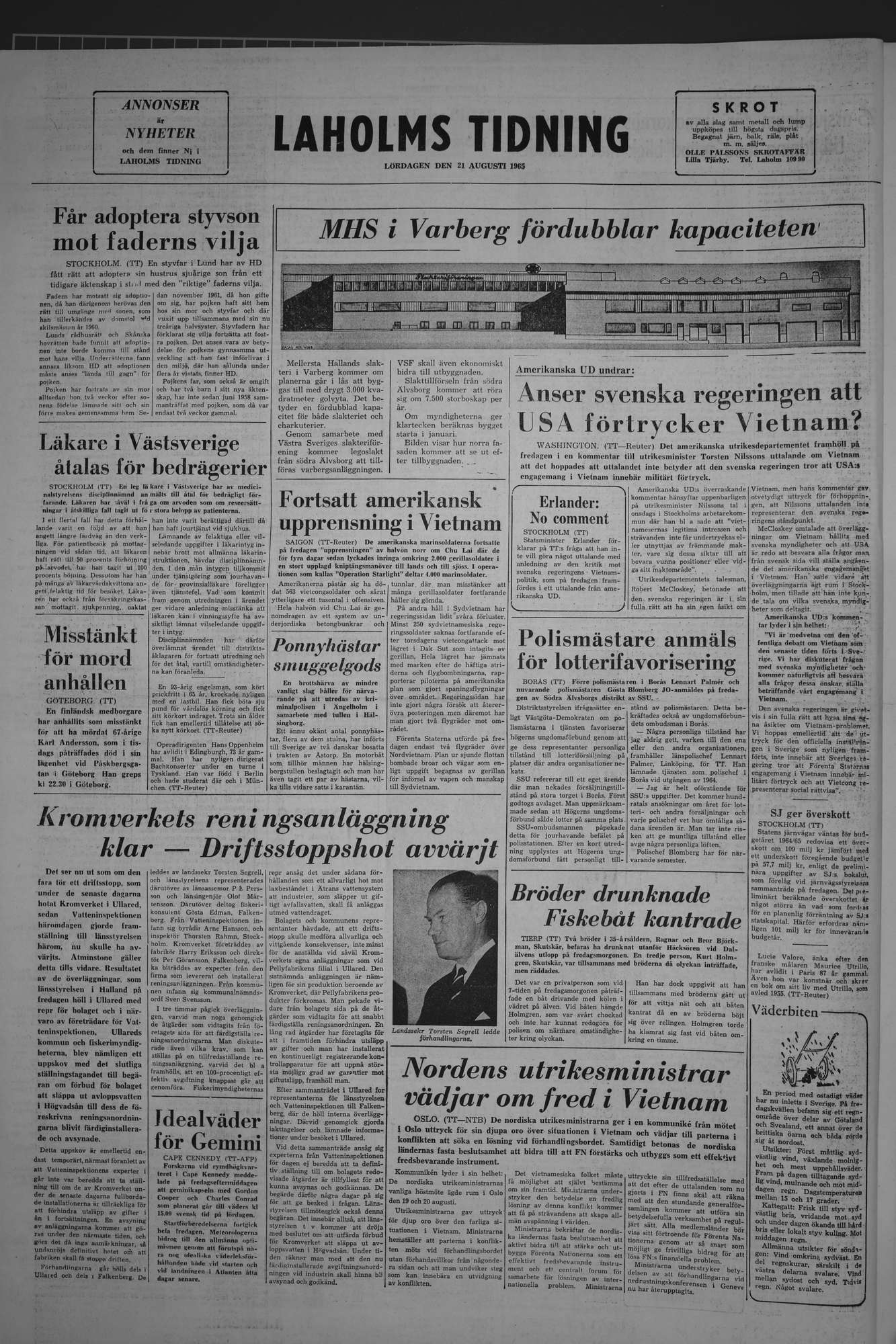Laholms Tidning Lördag 21 augusti 1965, sida 8