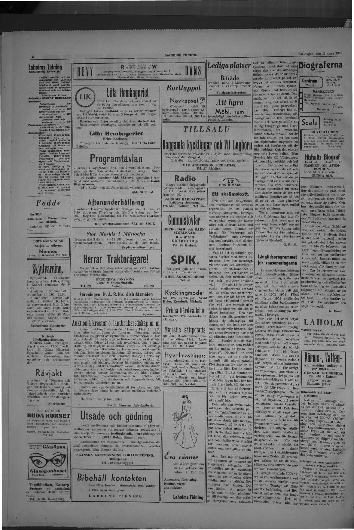 Laholms Tidning Torsdag 3 mars 1949, sida 2