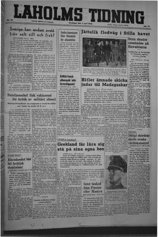 Förstasidan, Onsdag 3 april 1946