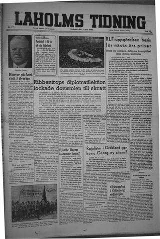 Förstasidan, Tisdag 2 april 1946
