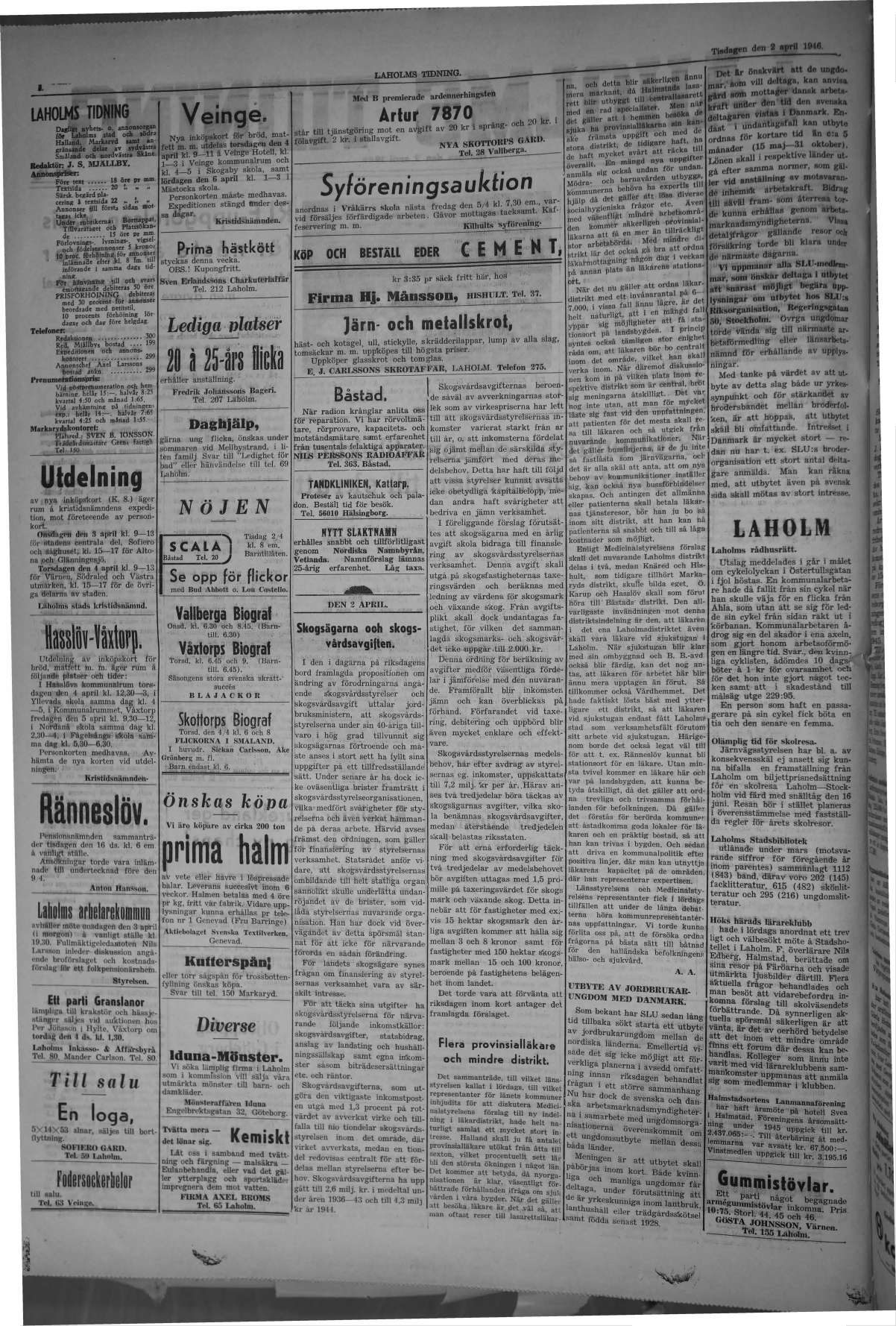 Laholms Tidning Tisdag 2 april 1946, sida 2