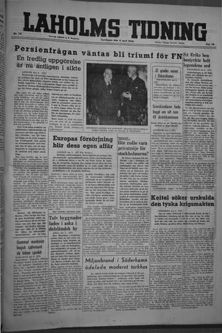 Förstasidan, Torsdag 4 april 1946