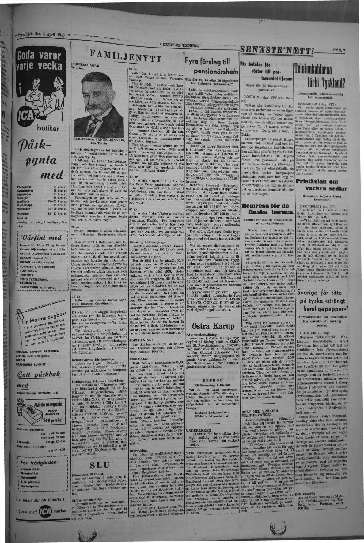 Laholms Tidning Torsdag 4 april 1946, sida 3