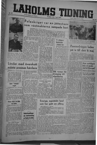 Förstasidan, Fredag 5 april 1946