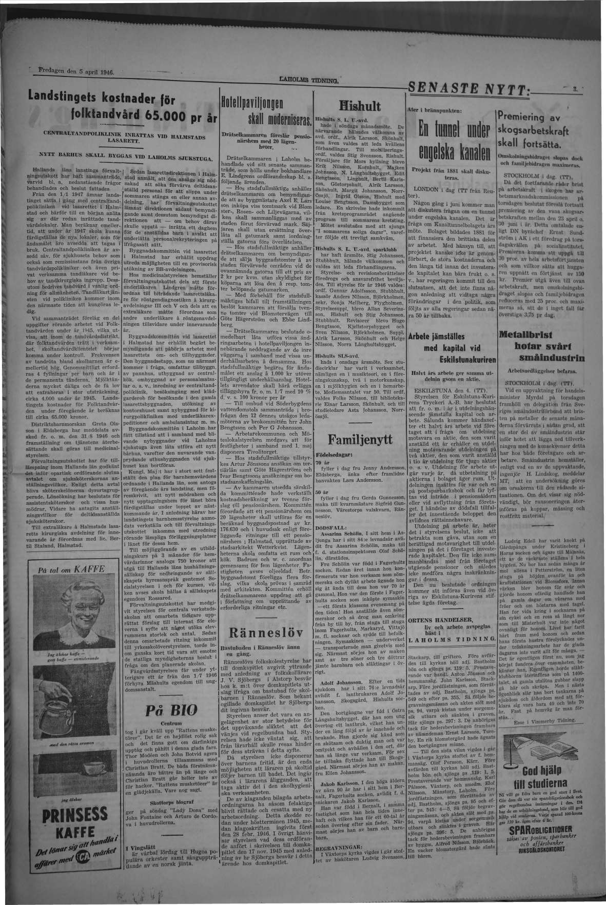 Laholms Tidning Fredag 5 april 1946, sida 3