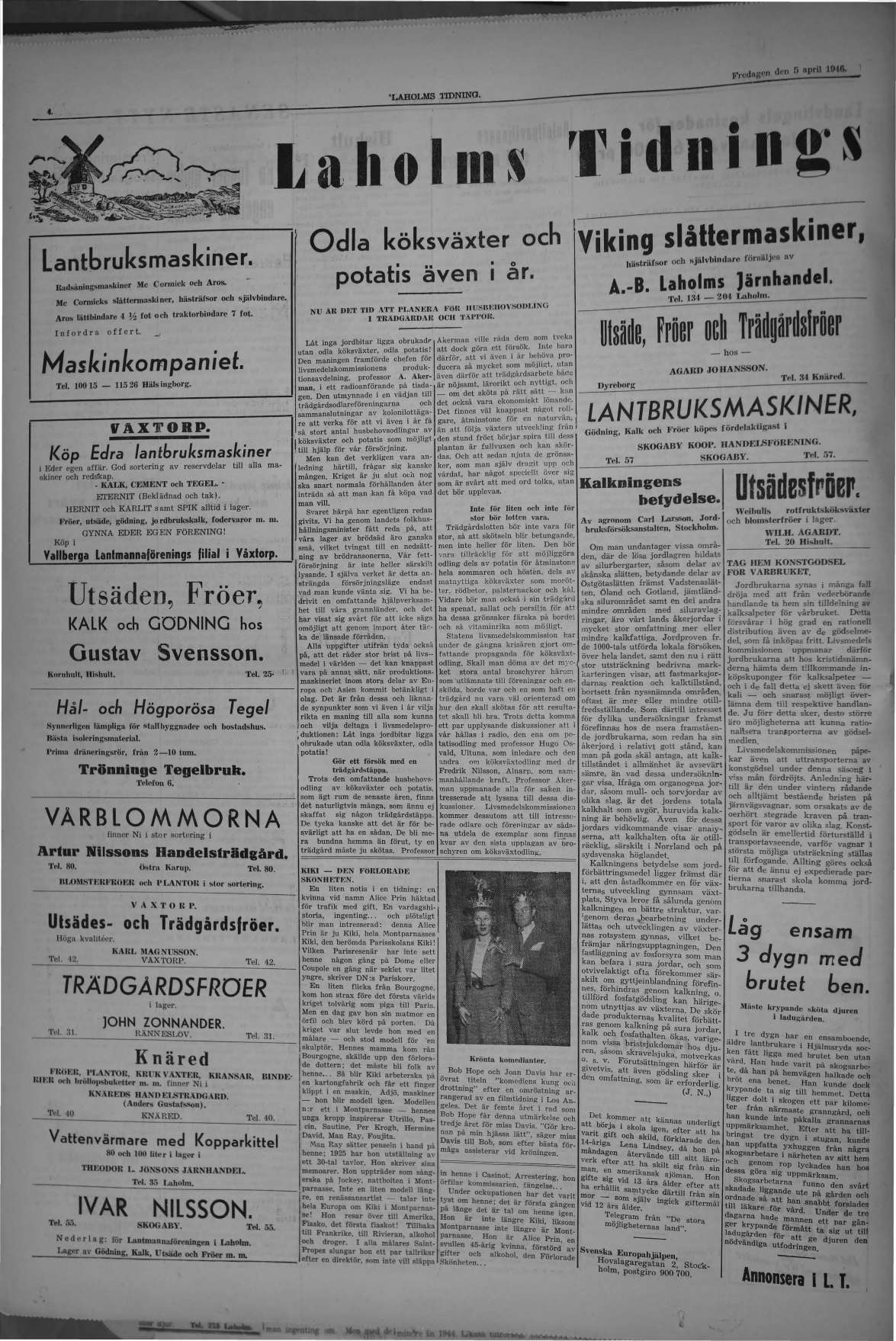 Laholms Tidning Fredag 5 april 1946, sida 4