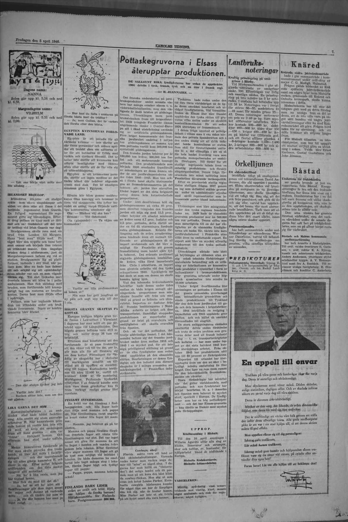 Laholms Tidning Fredag 5 april 1946, sida 7