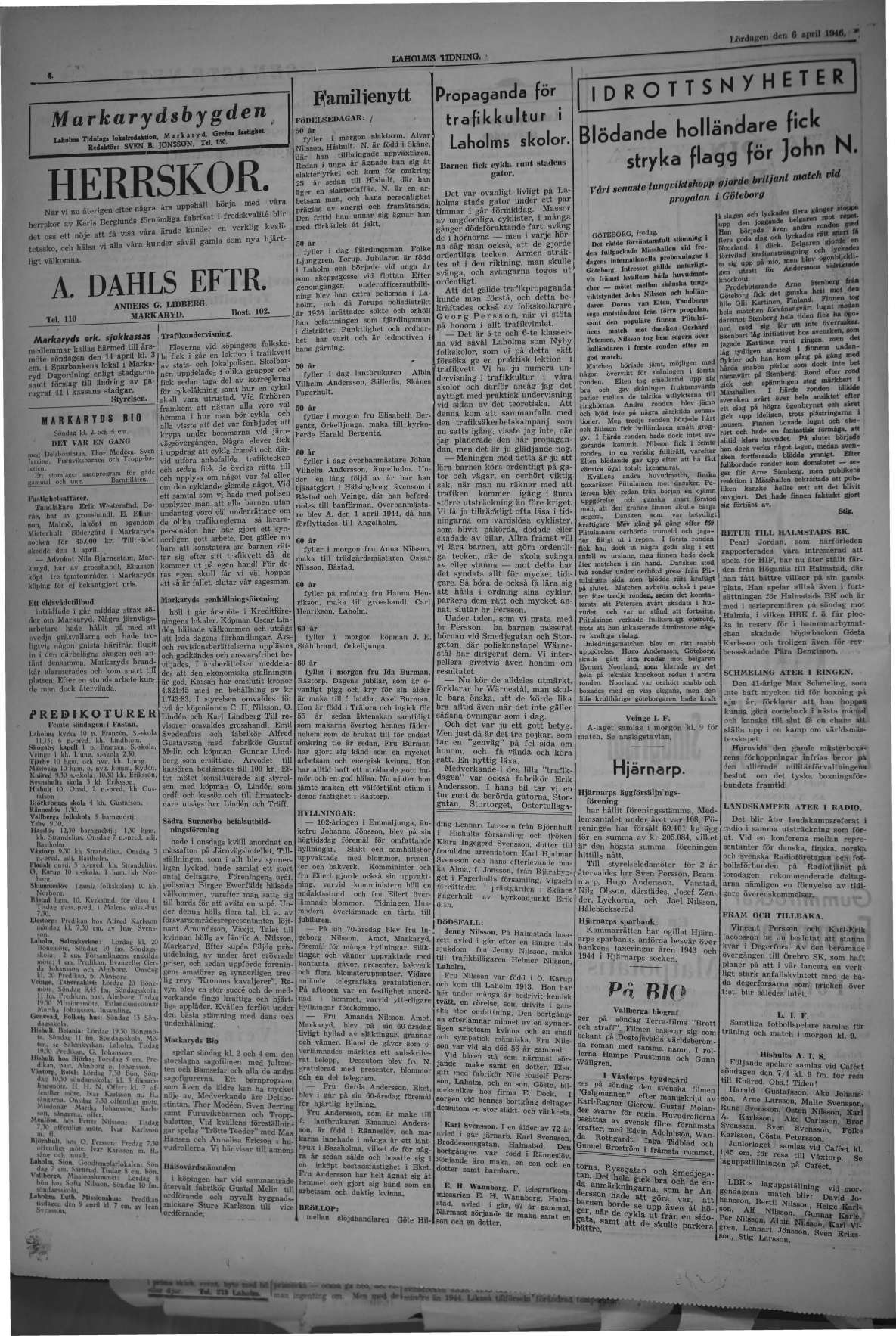 Laholms Tidning Lördag 6 april 1946, sida 4
