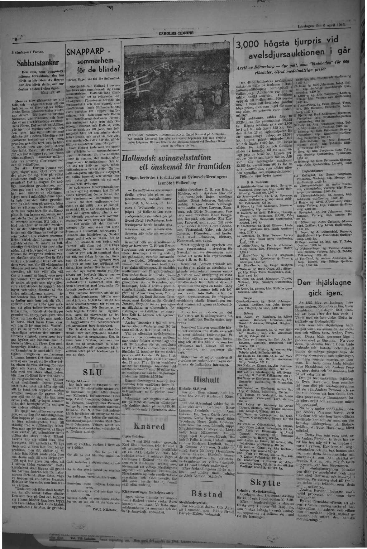Laholms Tidning Lördag 6 april 1946, sida 6