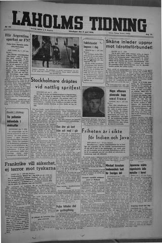 Förstasidan, Måndag 8 april 1946