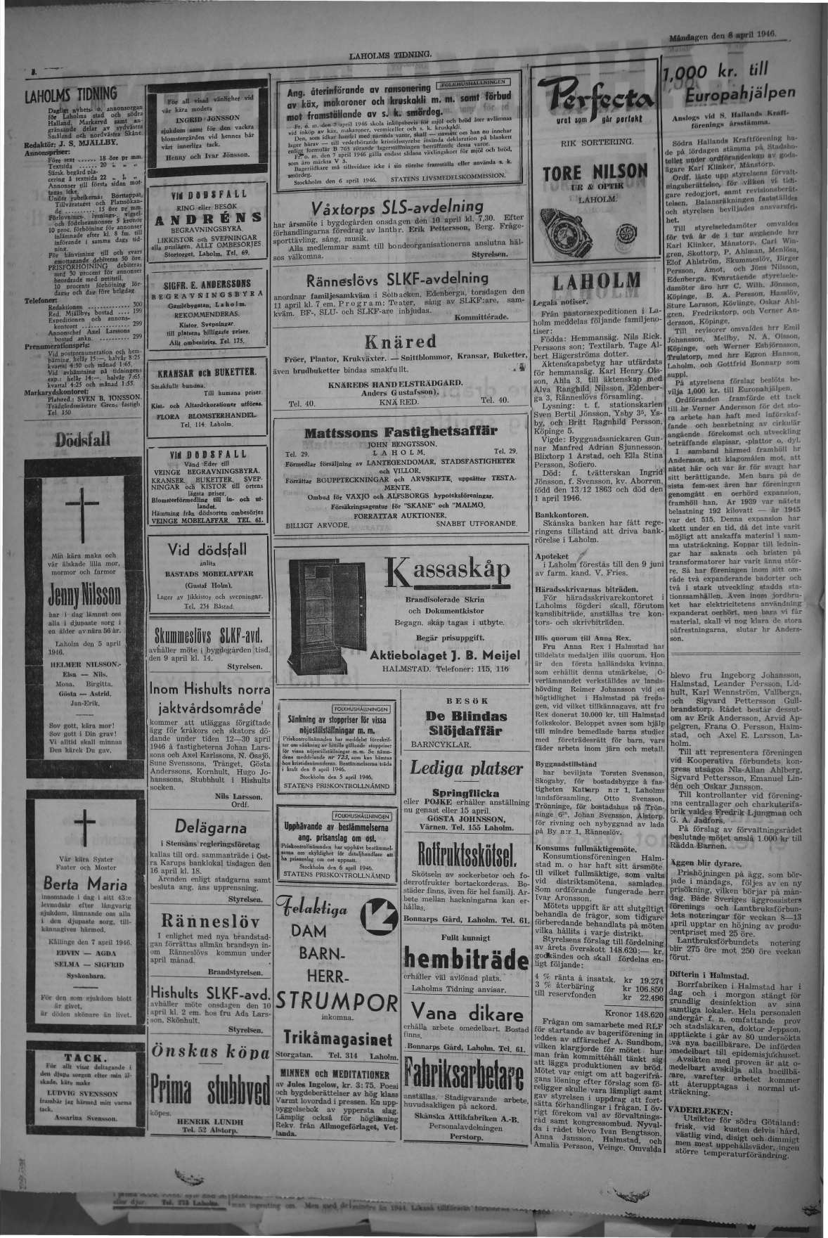 Laholms Tidning Måndag 8 april 1946, sida 2