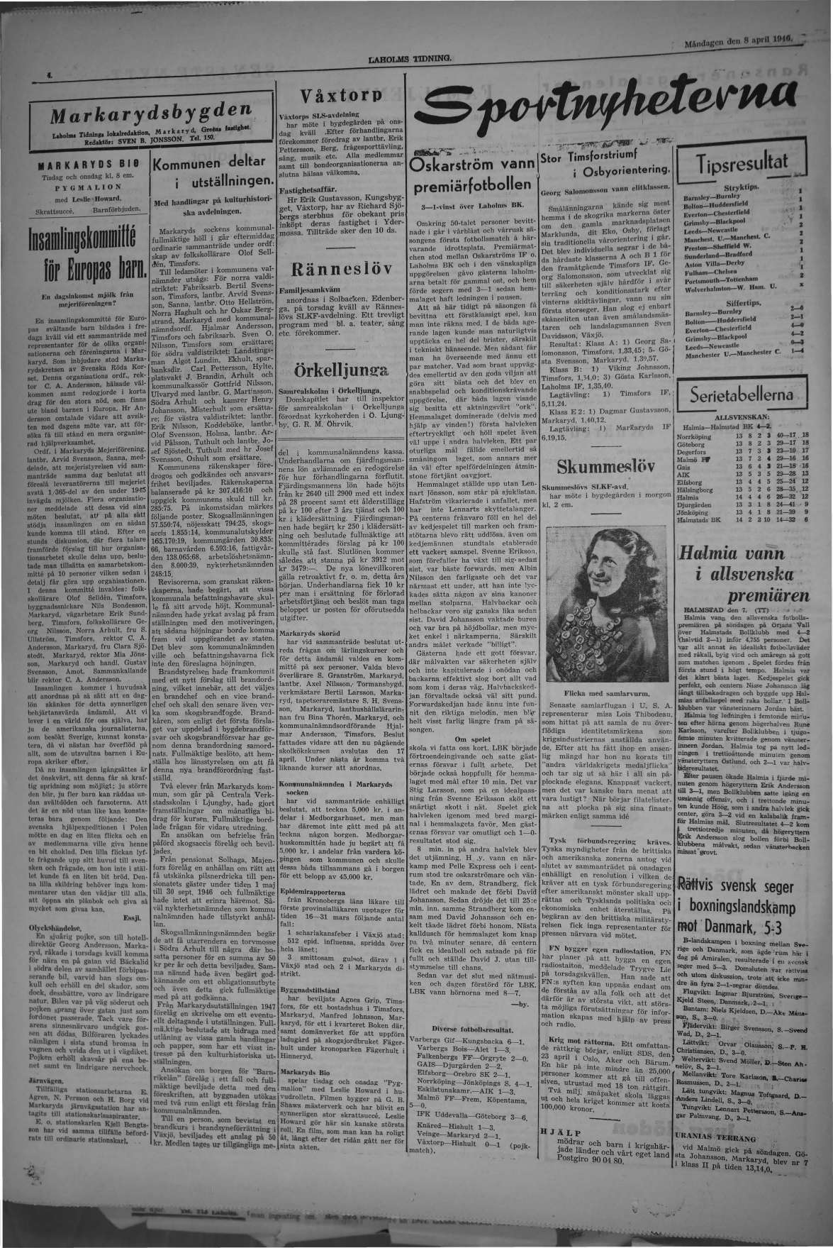Laholms Tidning Måndag 8 april 1946, sida 4