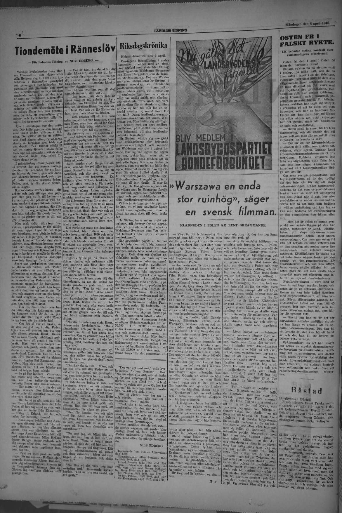 Laholms Tidning Måndag 8 april 1946, sida 6