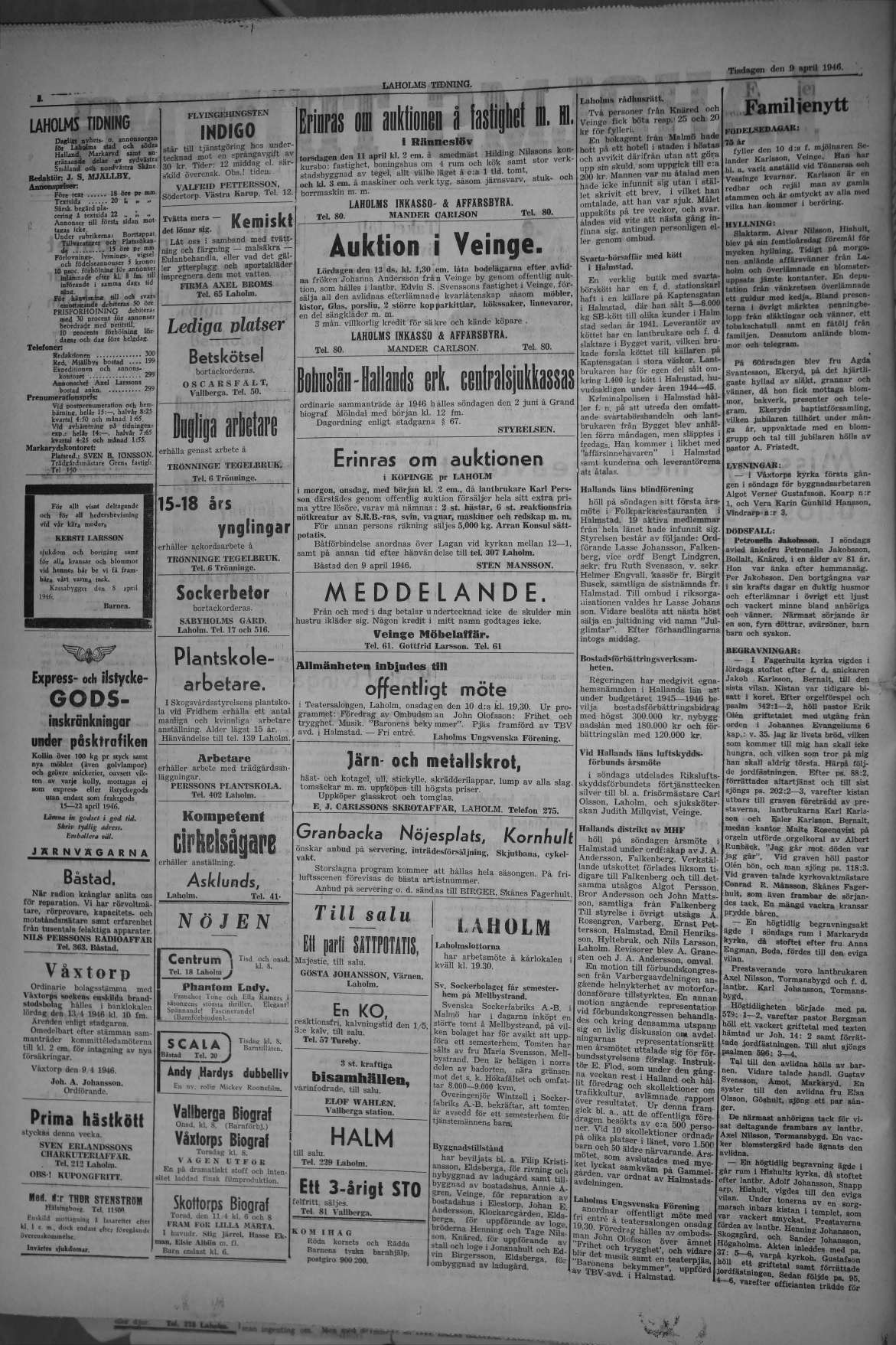 Laholms Tidning Tisdag 9 april 1946, sida 2