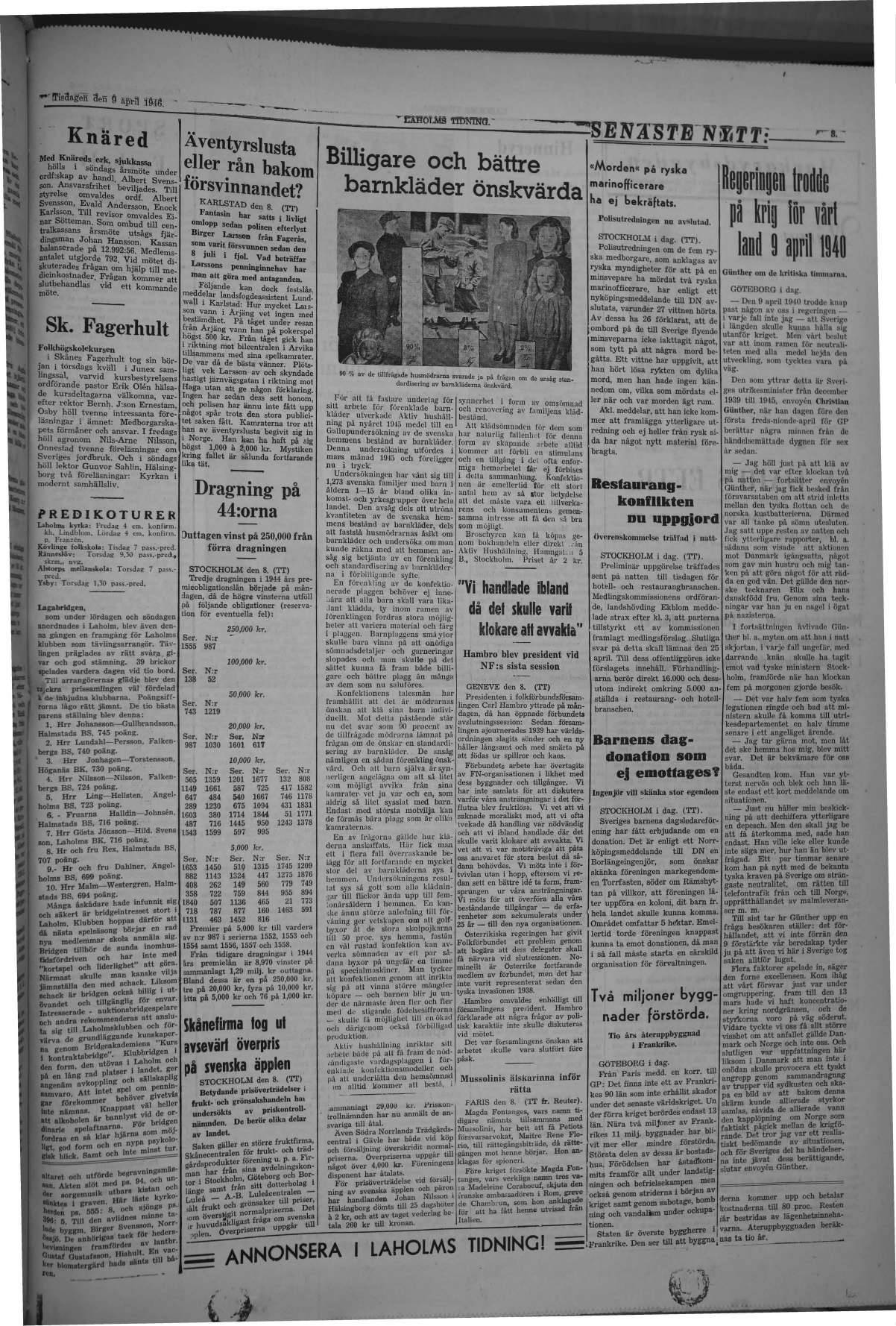 Laholms Tidning Tisdag 9 april 1946, sida 3
