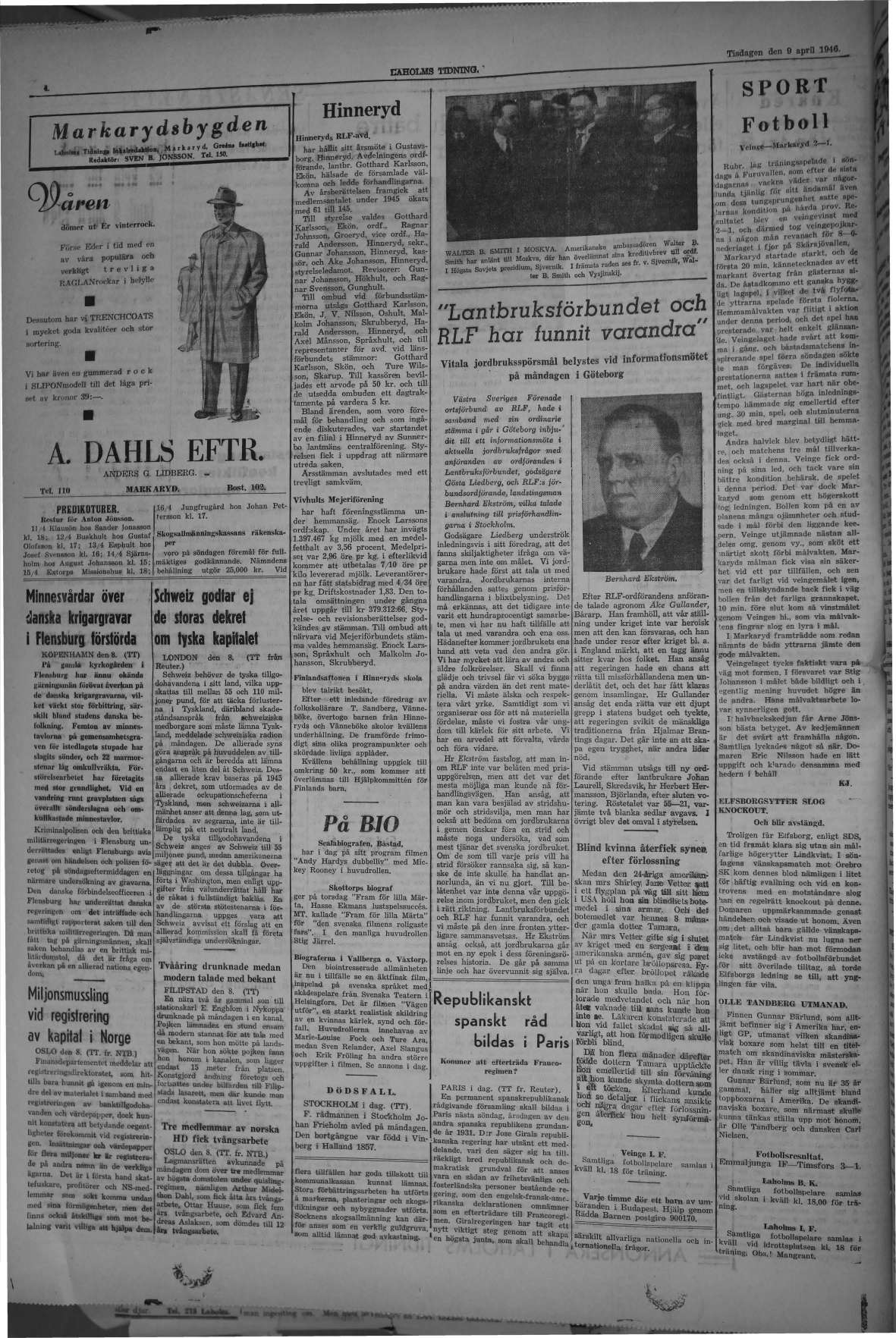 Laholms Tidning Tisdag 9 april 1946, sida 4