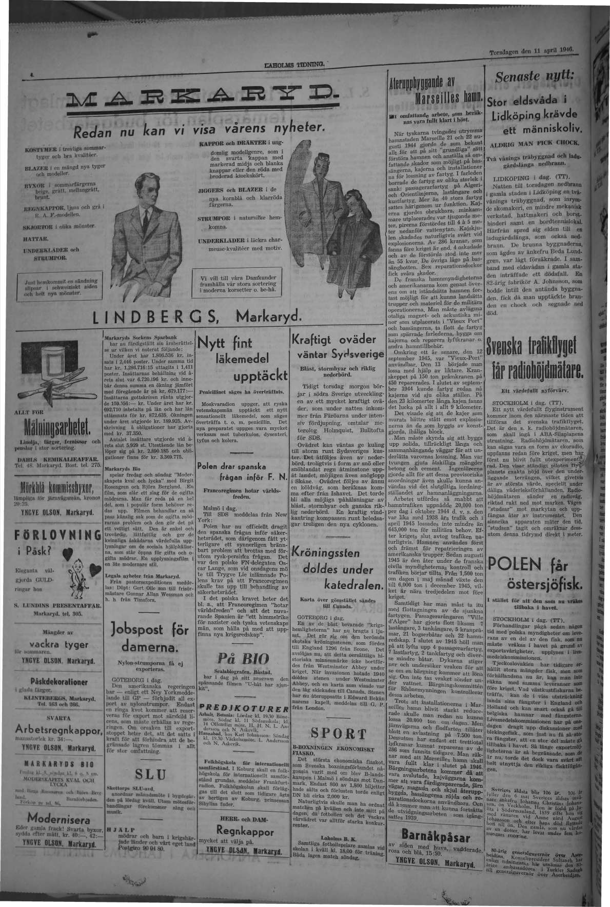 Laholms Tidning Torsdag 11 april 1946, sida 4