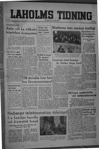 Förstasidan, Fredag 12 april 1946