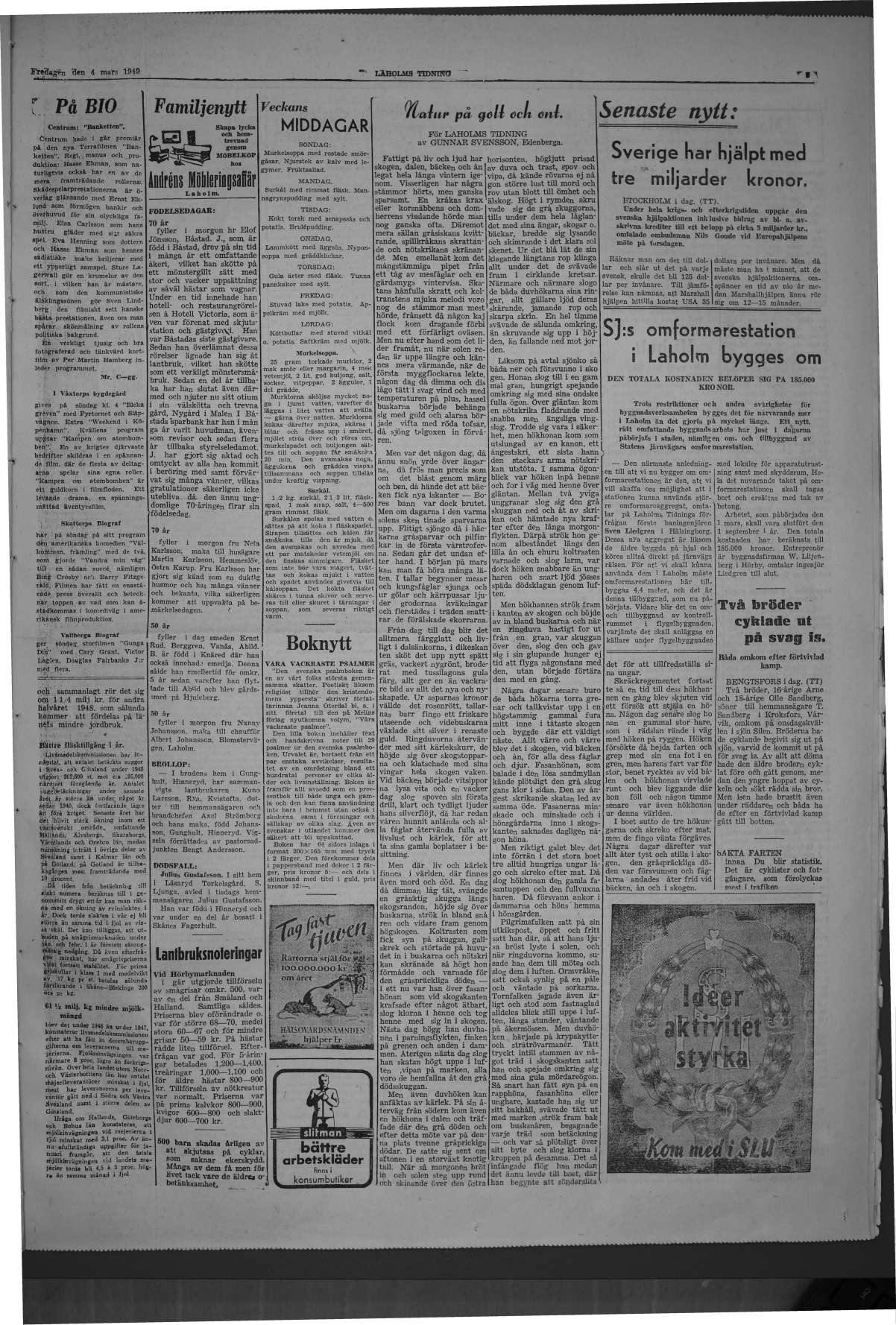 Laholms Tidning Fredag 4 mars 1949, sida 3