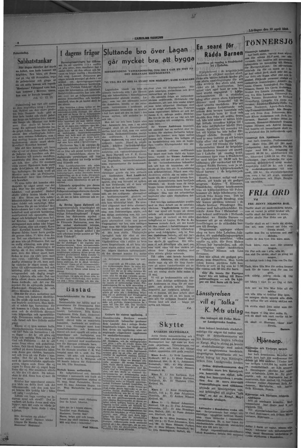 Laholms Tidning Lördag 13 april 1946, sida 6