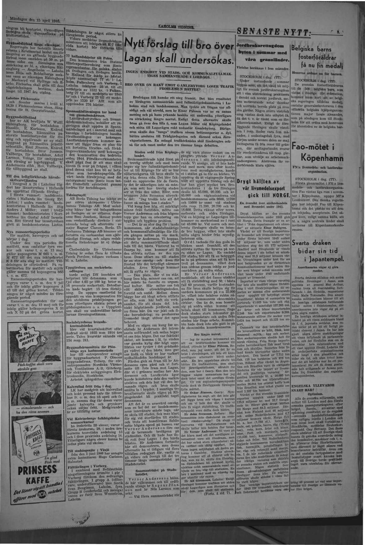 Laholms Tidning Måndag 15 april 1946, sida 3