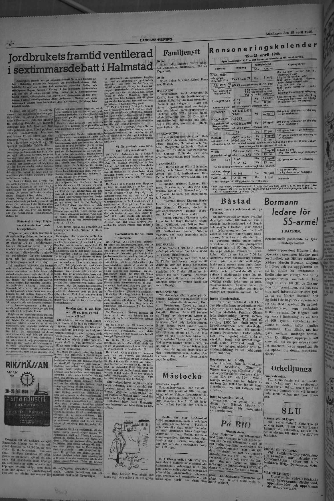 Laholms Tidning Måndag 15 april 1946, sida 6