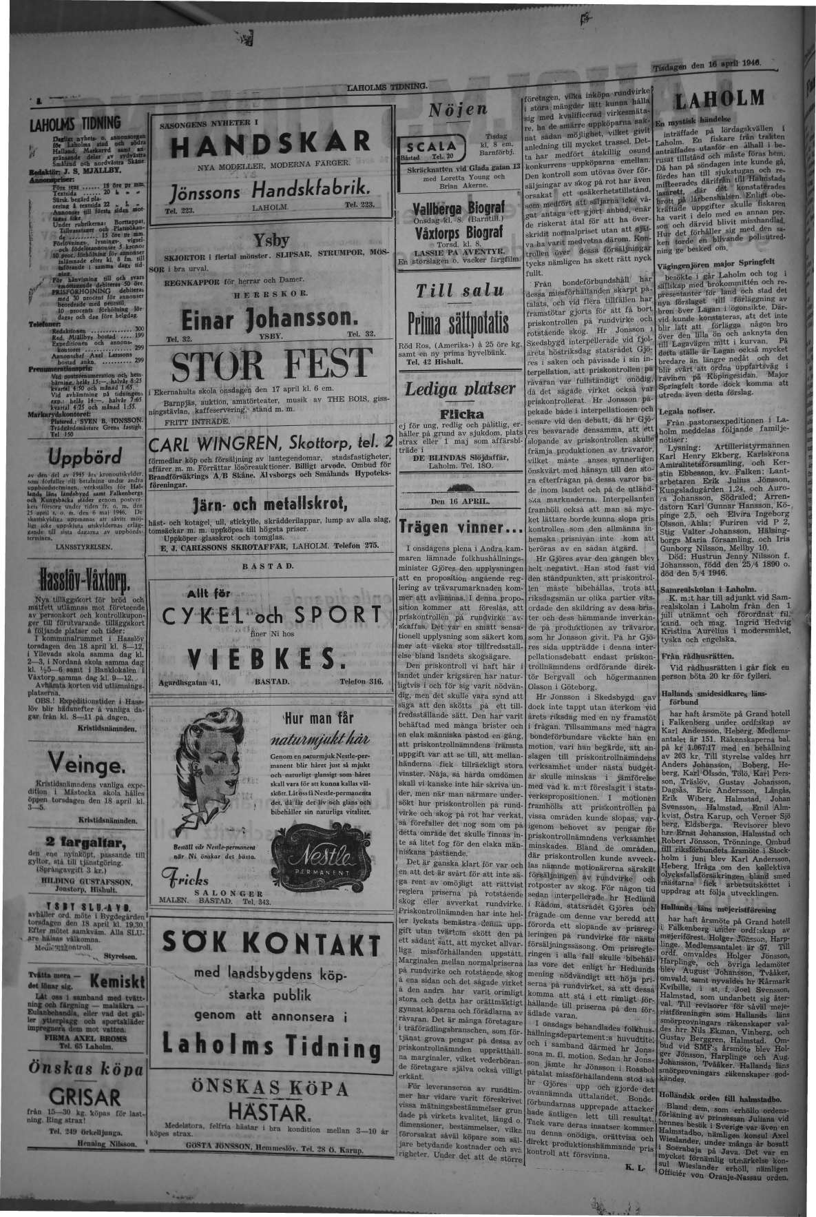 Laholms Tidning Tisdag 16 april 1946, sida 2