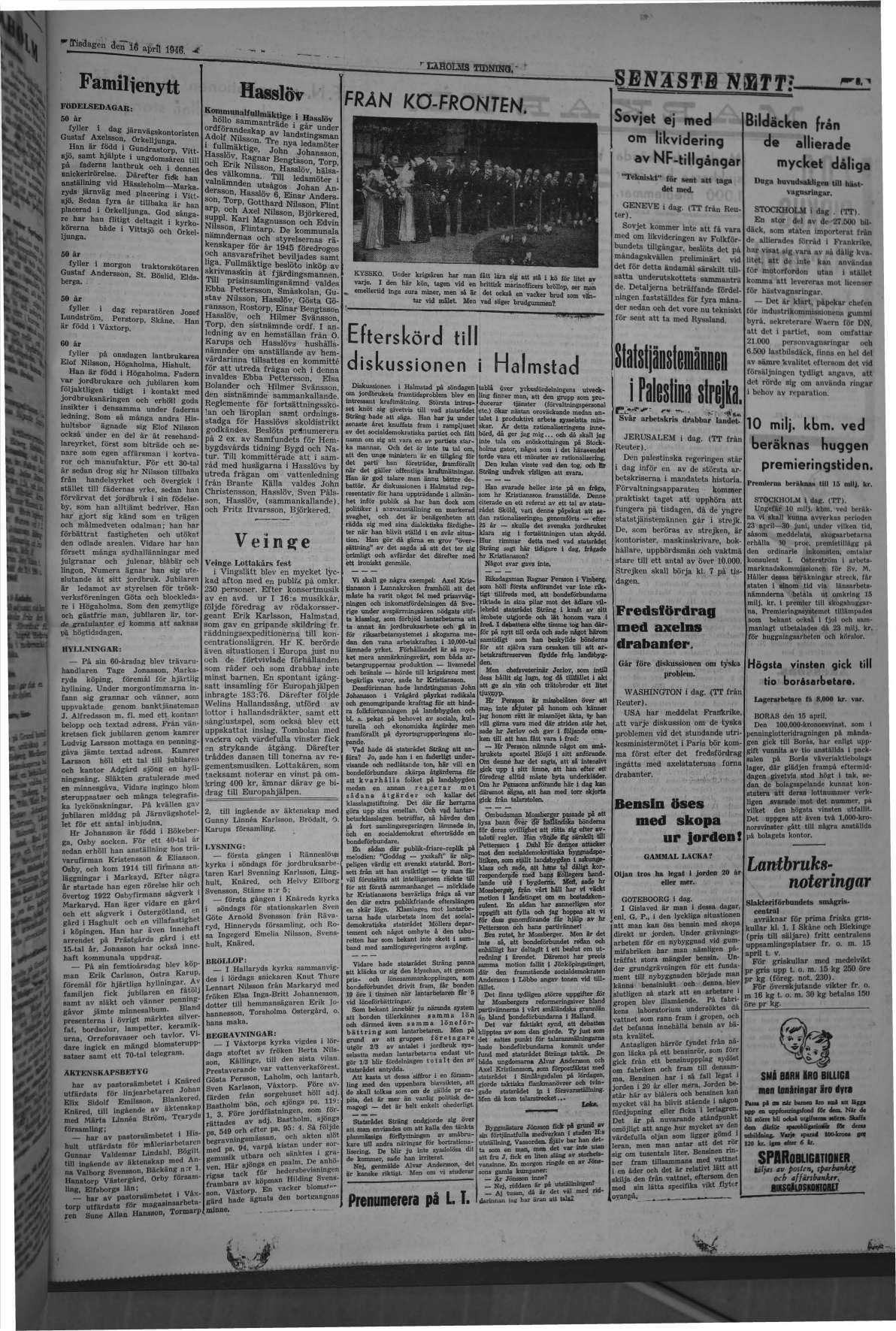 Laholms Tidning Tisdag 16 april 1946, sida 3