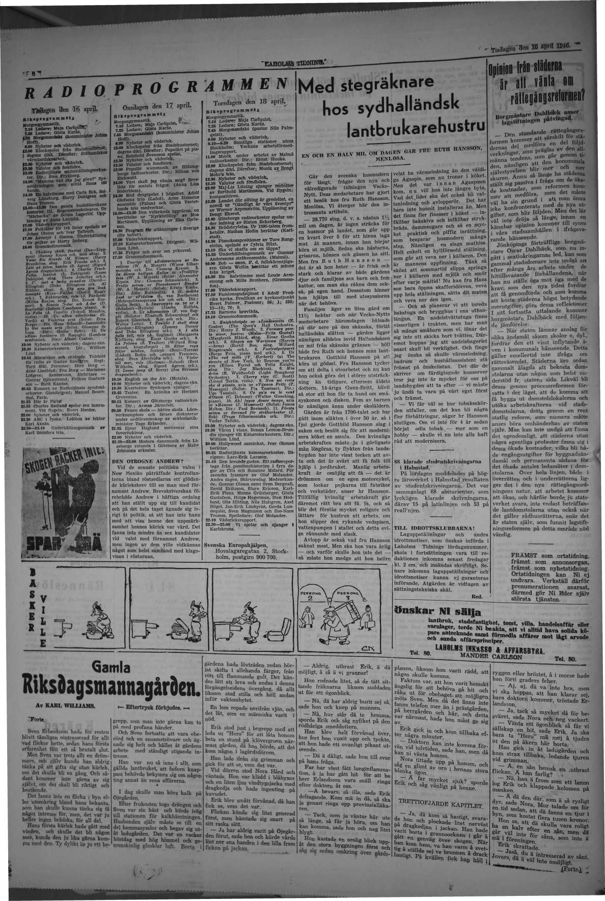 Laholms Tidning Tisdag 16 april 1946, sida 6