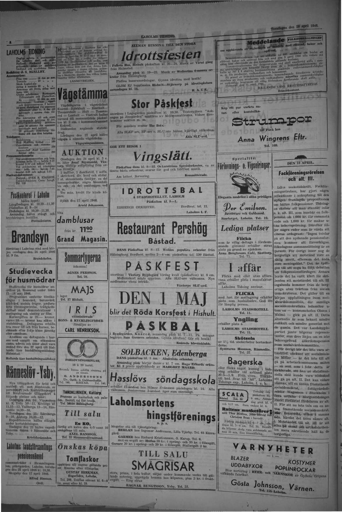 Laholms Tidning Torsdag 18 april 1946, sida 2