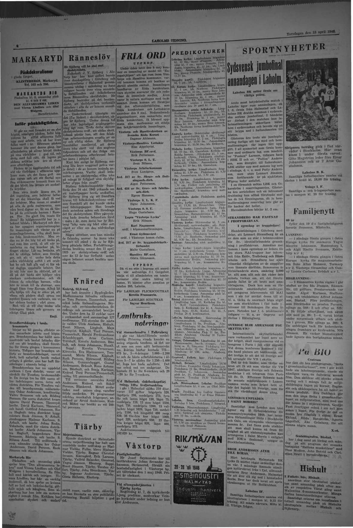 Laholms Tidning Torsdag 18 april 1946, sida 4