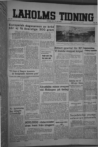 Förstasidan, Lördag 20 april 1946