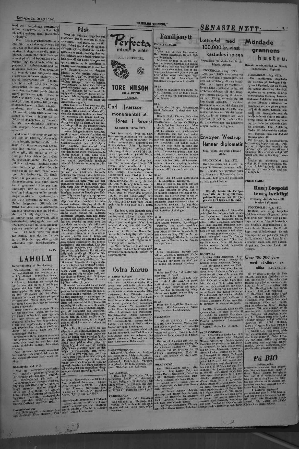 Laholms Tidning Lördag 20 april 1946, sida 3
