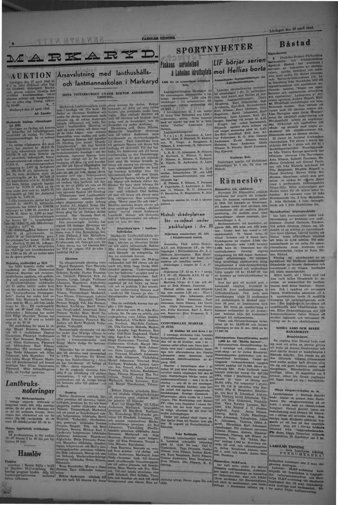 Laholms Tidning Lördag 20 april 1946, sida 4